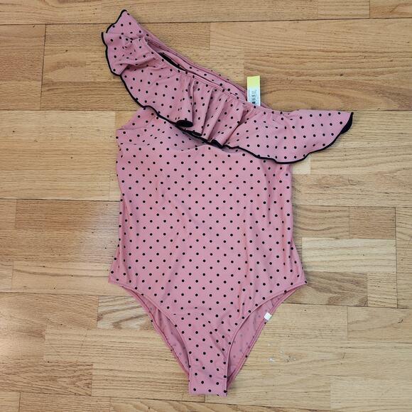 New Summersalt Swimsuit Sz 12 Womens OnePiece Ruffle Sidestroke Bathing Polkadot - Picture 1 of 10